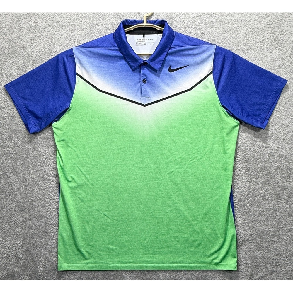 Nike Golf Dri-Fit Mobility Fade Polo Mens XL Blue Green 833095-300 Standard Fit